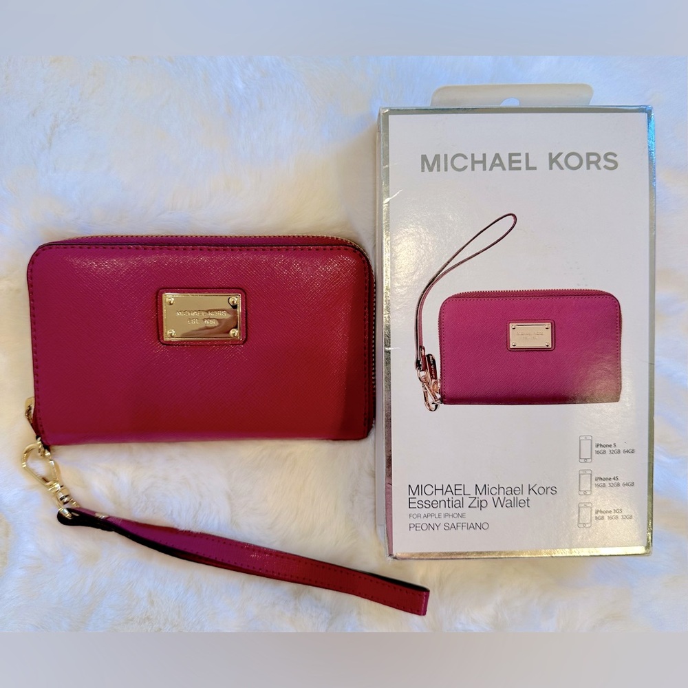 MK! ZIP Wallet/Full Grain Leather/Peony Saffiano